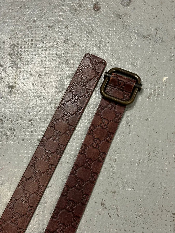 2000s Gucci Monogram Brown Leather Belt vWaMxTR 5