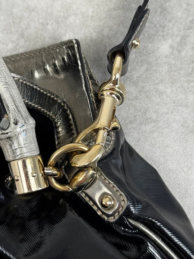 AW2008 Gucci Black & Silver Bamboo Painted Indy Handle Bag by Frida Giannini lbxBWzG 8