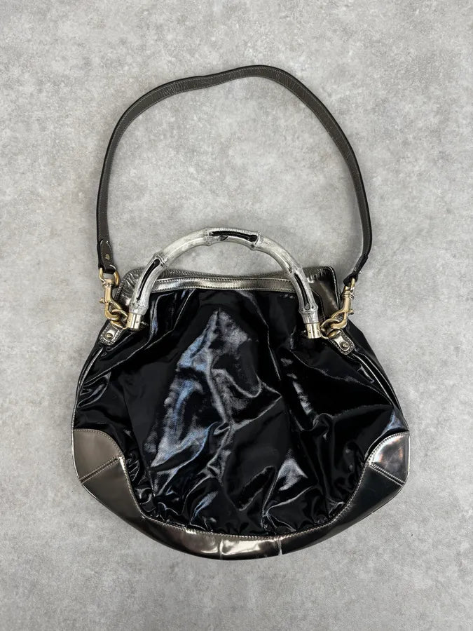 AW2008 Gucci Black & Silver Bamboo Painted Indy Handle Bag by Frida Giannini lbxBWzG 0