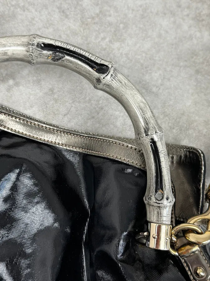 AW2008 Gucci Black & Silver Bamboo Painted Indy Handle Bag by Frida Giannini lbxBWzG 6