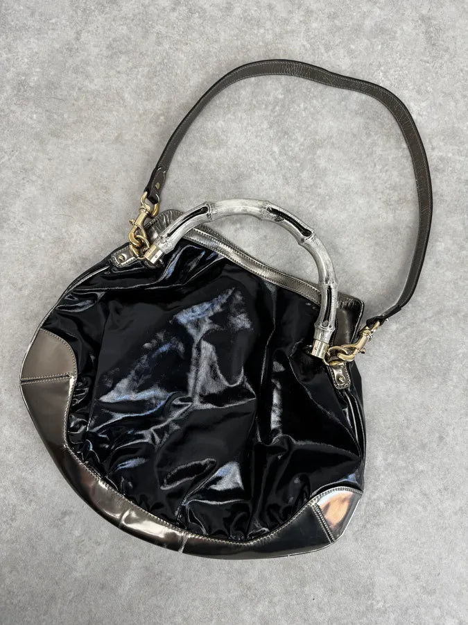 AW2008 Gucci Black & Silver Bamboo Painted Indy Handle Bag by Frida Giannini lbxBWzG 4