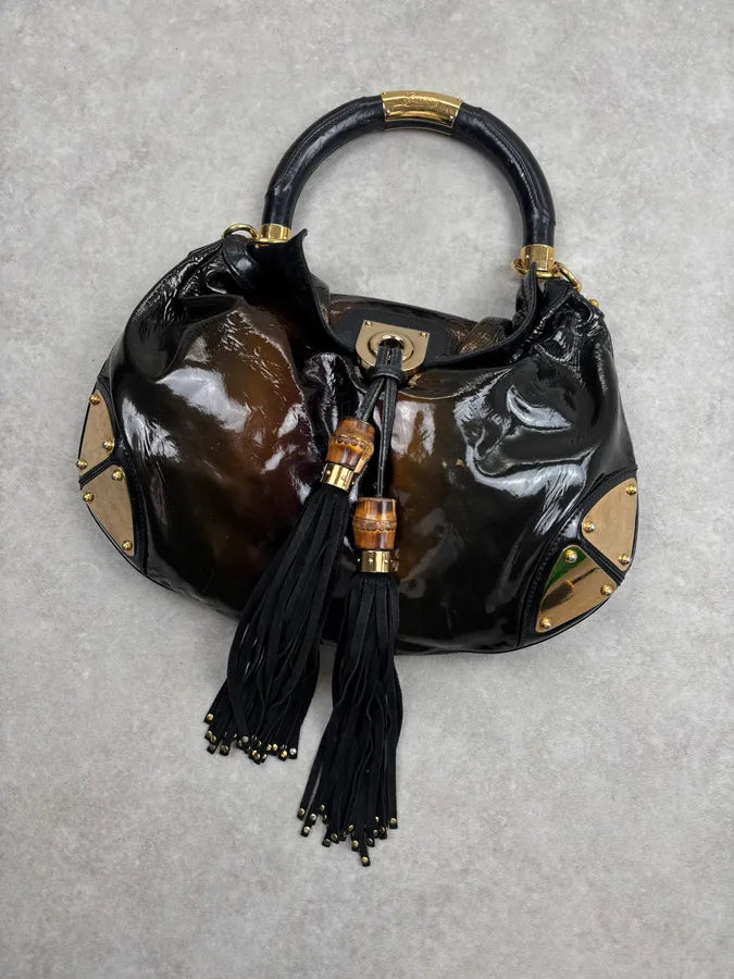 AW2008 Gucci Black & Burgundy Patent Leather Indy Shoulder Bag by Frida Giannini KvuwYpX 3