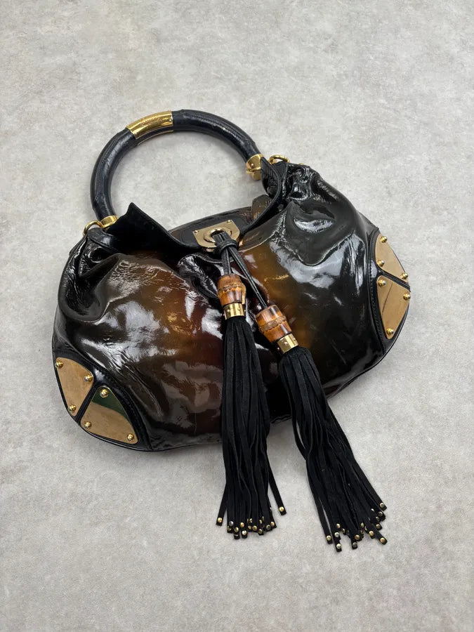 AW2008 Gucci Black & Burgundy Patent Leather Indy Shoulder Bag by Frida Giannini KvuwYpX 9