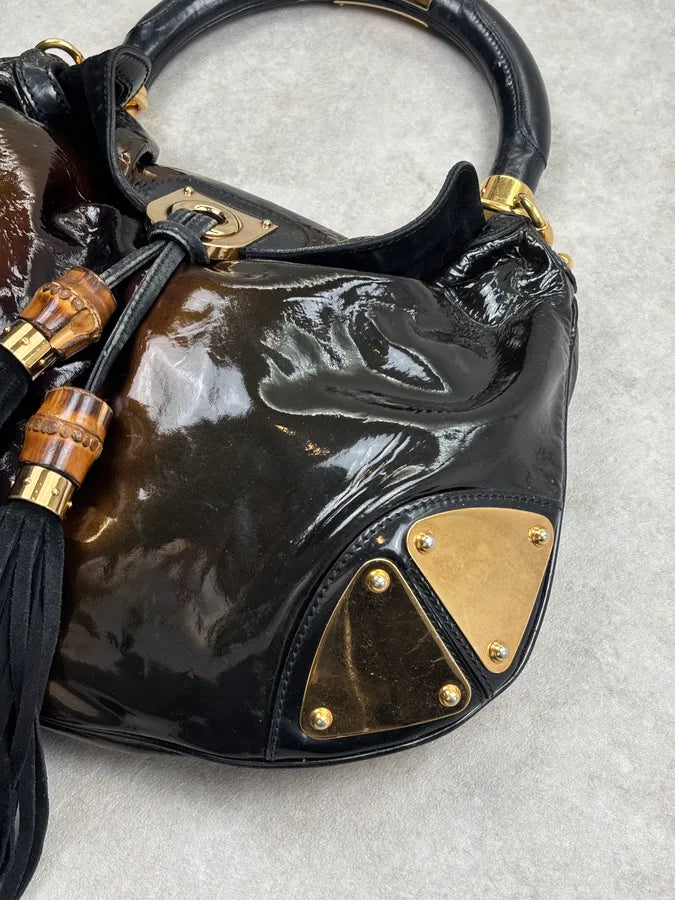 AW2008 Gucci Black & Burgundy Patent Leather Indy Shoulder Bag by Frida Giannini KvuwYpX 5
