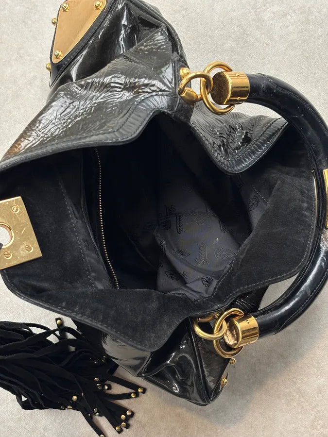 AW2008 Gucci Black & Burgundy Patent Leather Indy Shoulder Bag by Frida Giannini KvuwYpX 16
