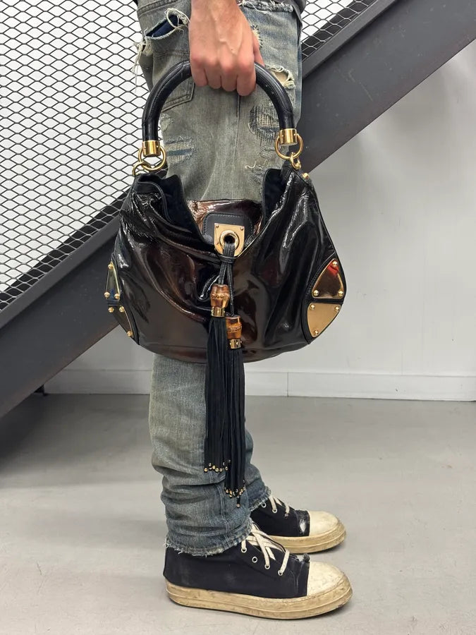 AW2008 Gucci Black & Burgundy Patent Leather Indy Shoulder Bag by Frida Giannini KvuwYpX 1