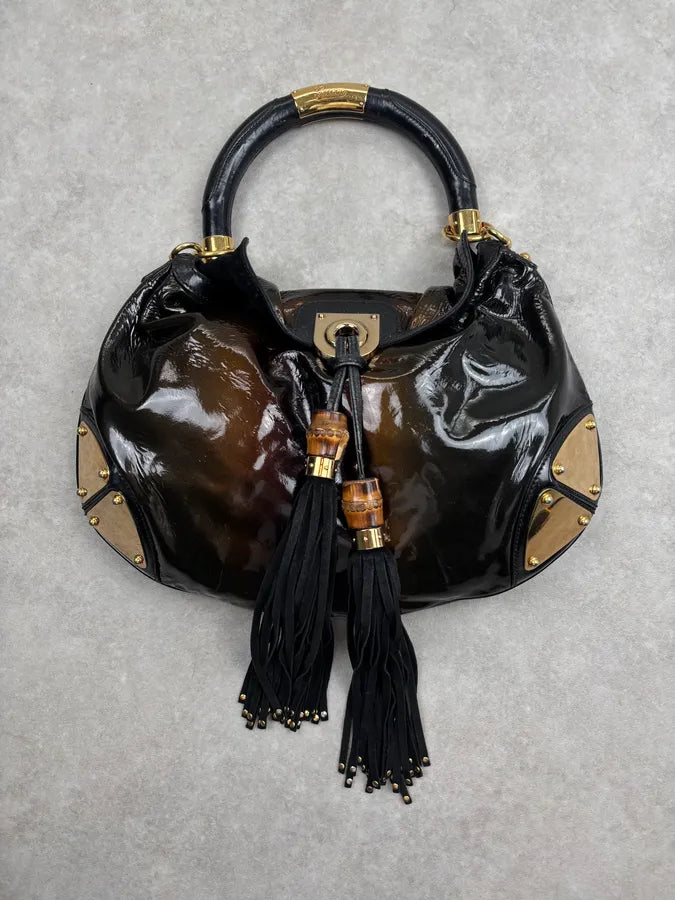 AW2008 Gucci Black & Burgundy Patent Leather Indy Shoulder Bag by Frida Giannini KvuwYpX 0