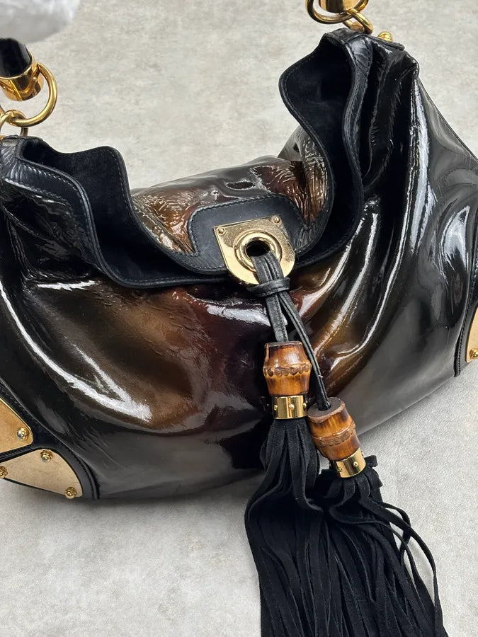 AW2008 Gucci Black & Burgundy Patent Leather Indy Shoulder Bag by Frida Giannini KvuwYpX 15