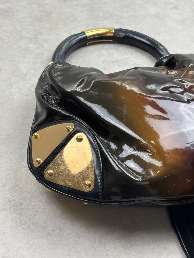 AW2008 Gucci Black & Burgundy Patent Leather Indy Shoulder Bag by Frida Giannini KvuwYpX 14