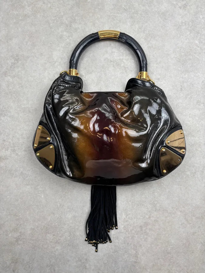 AW2008 Gucci Black & Burgundy Patent Leather Indy Shoulder Bag by Frida Giannini KvuwYpX 10