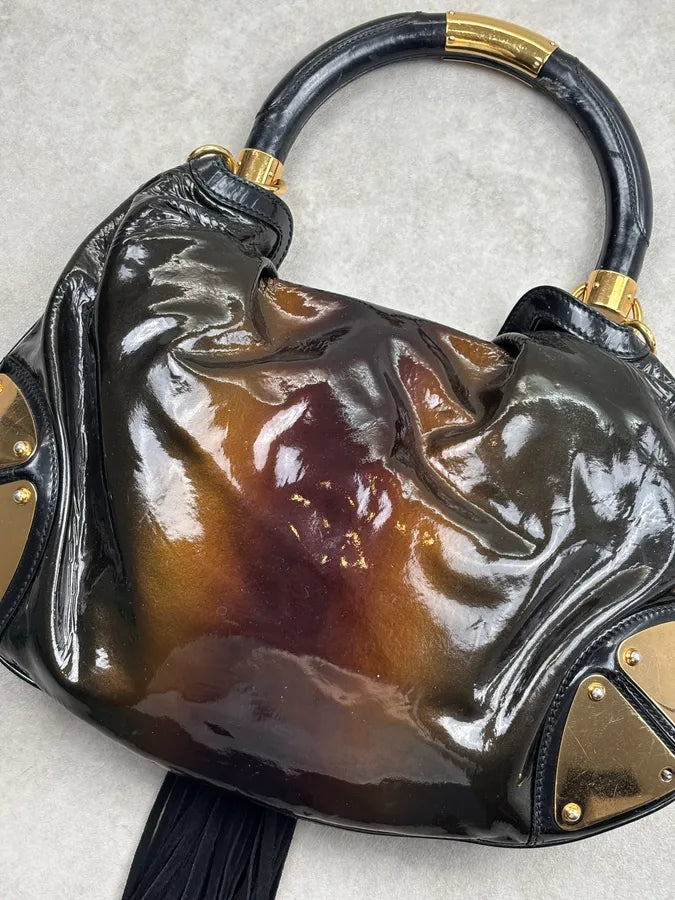 AW2008 Gucci Black & Burgundy Patent Leather Indy Shoulder Bag by Frida Giannini KvuwYpX 12