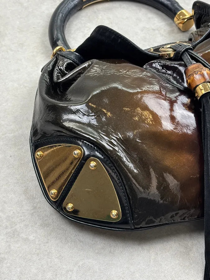 AW2008 Gucci Black & Burgundy Patent Leather Indy Shoulder Bag by Frida Giannini KvuwYpX 6