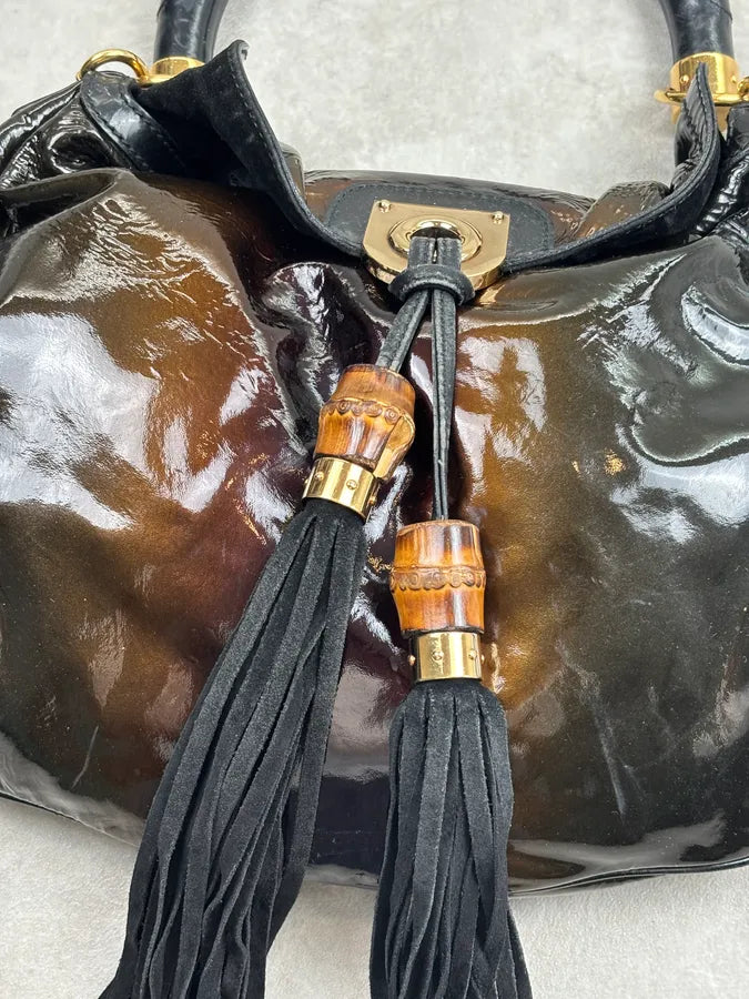AW2008 Gucci Black & Burgundy Patent Leather Indy Shoulder Bag by Frida Giannini KvuwYpX 7