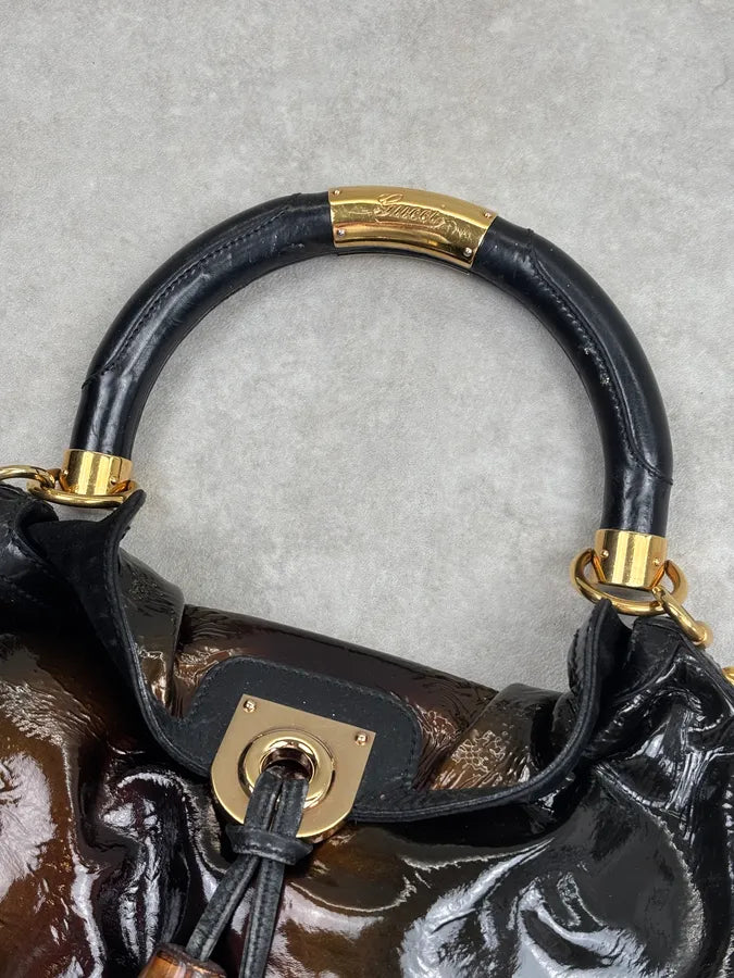 AW2008 Gucci Black & Burgundy Patent Leather Indy Shoulder Bag by Frida Giannini KvuwYpX 4