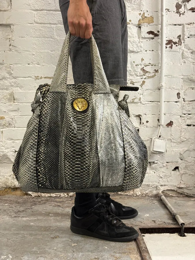 SS2008 Gucci Black & Silver Python Leather Tote Bag by Frida Giannini fbWaNxf 1