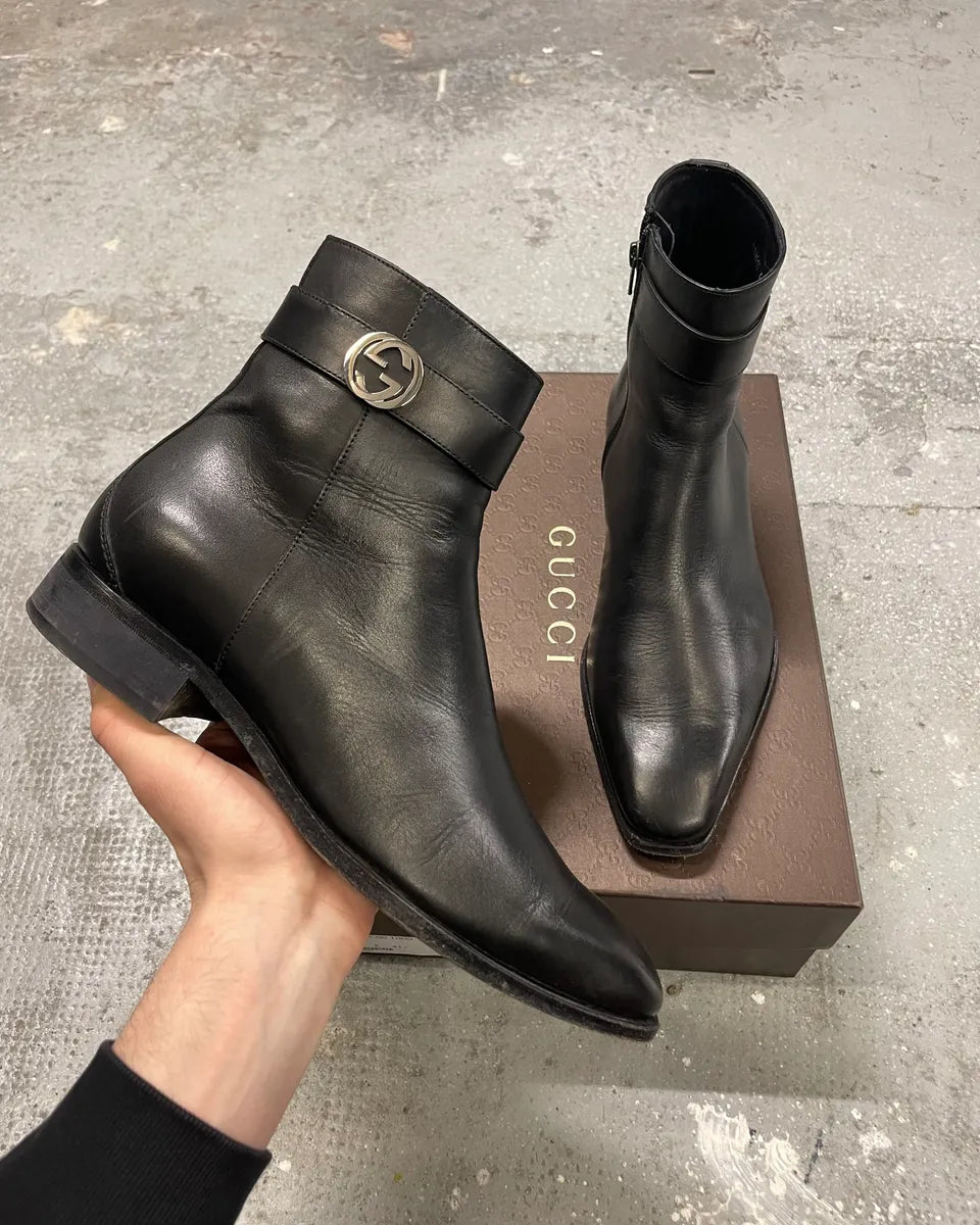 Gucci Black Ankle Leather Boots (42eu/us8.5) 0