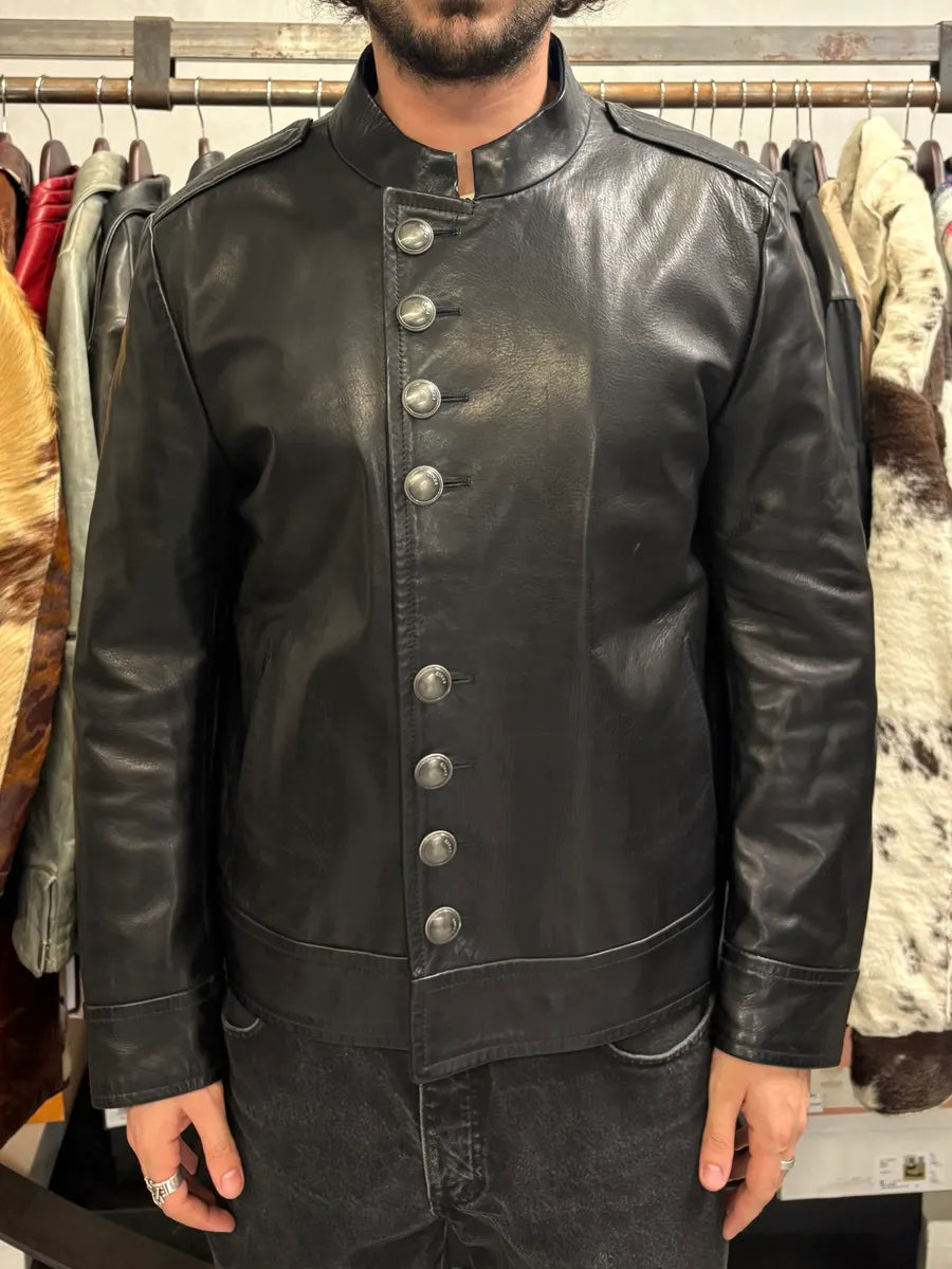 Gucci Black Asymmetrical Black Buttoned Premium Leather Jacket PIbnkIV 1