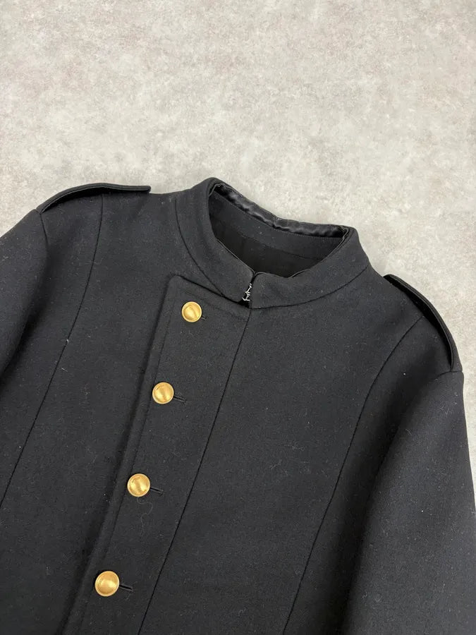 FW2003 Gucci Black Asymmetrical Buttoned Officer Classy Wool Jacket tygRzrN 3