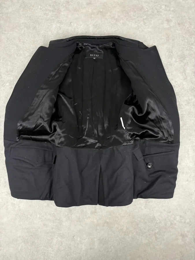 FW2003 Gucci Black Asymmetrical Buttoned Officer Classy Wool Jacket tygRzrN 6