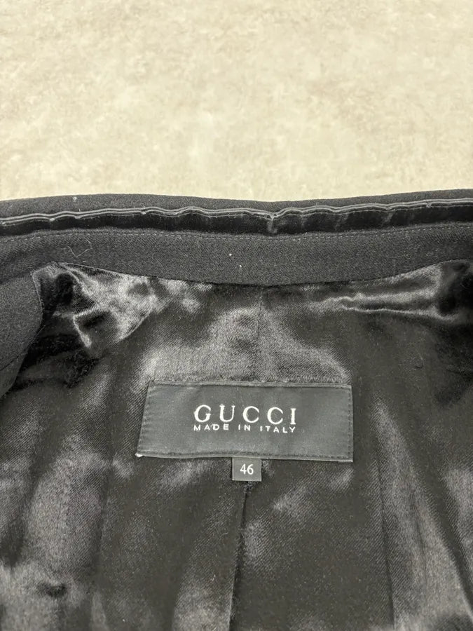 FW2003 Gucci Black Asymmetrical Buttoned Officer Classy Wool Jacket tygRzrN 8