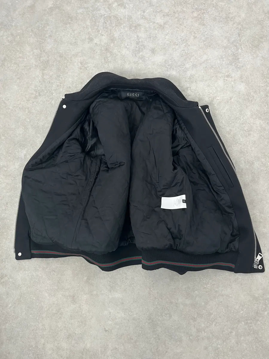 AW2014 Gucci Black Wool Bomber Jacket JaNwSOV 7