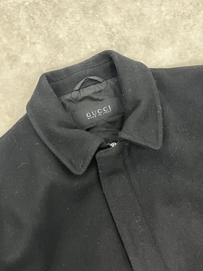 AW2014 Gucci Black Wool Bomber Jacket JaNwSOV 4
