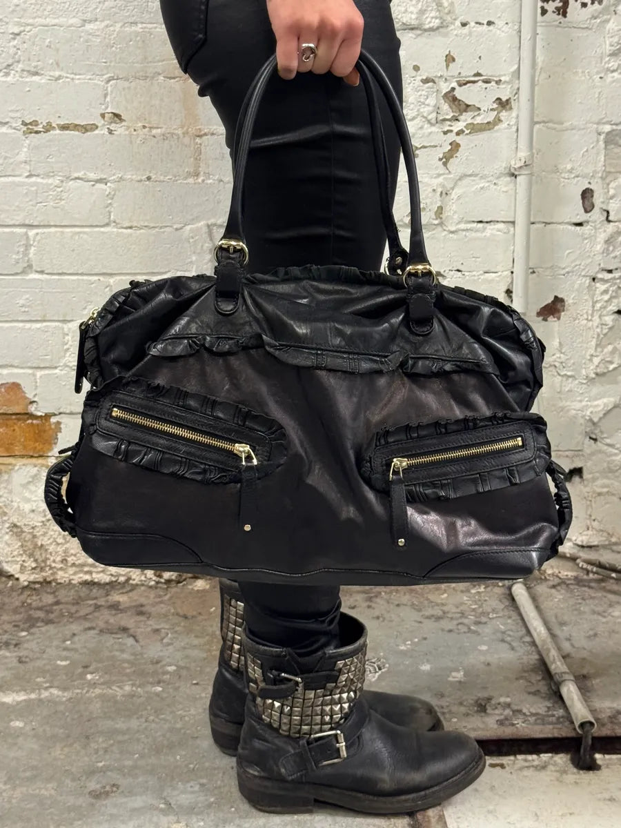 Gucci Black Bronze Leather Sabrina Multi-Pocket Handle Bag – Dolce