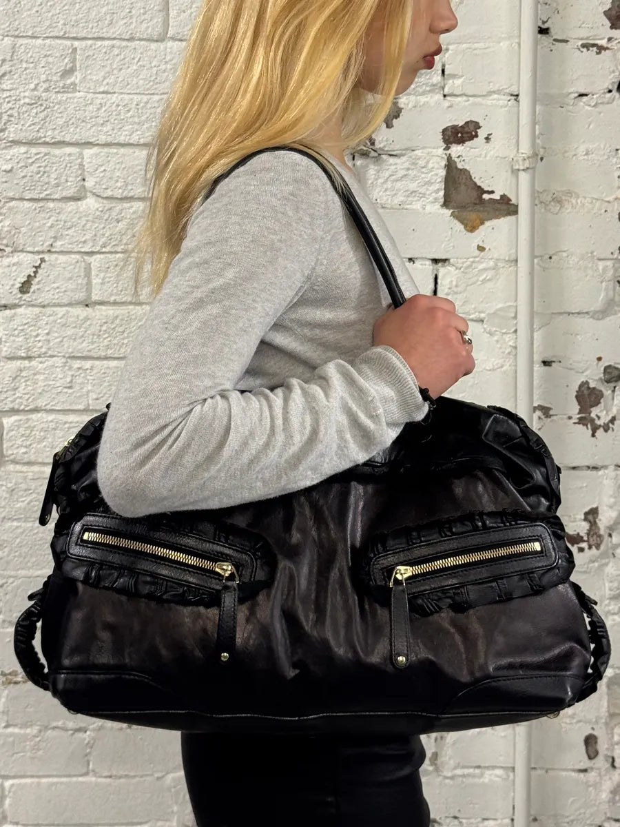 Gucci Black Bronze Leather Sabrina Multi-Pocket Handle Bag fDfRGAc 2