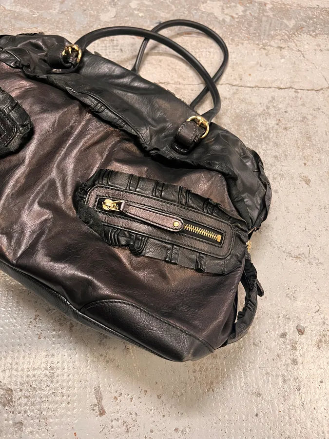 Gucci Black Bronze Leather Sabrina Multi-Pocket Handle Bag fDfRGAc 3