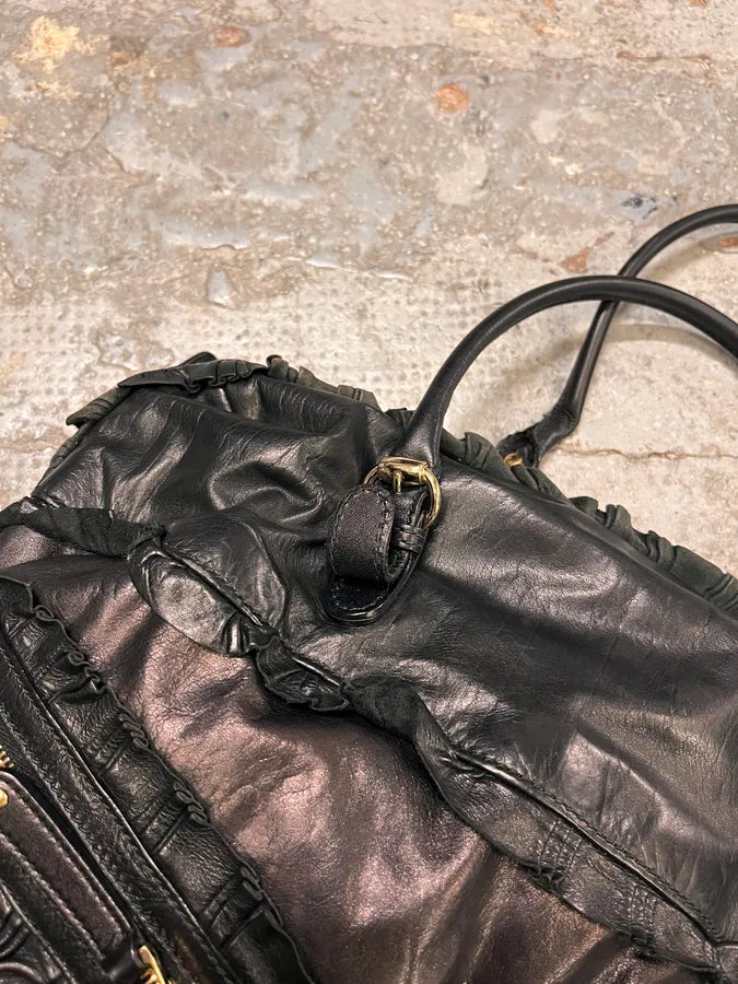 Gucci Black Bronze Leather Sabrina Multi-Pocket Handle Bag fDfRGAc 4