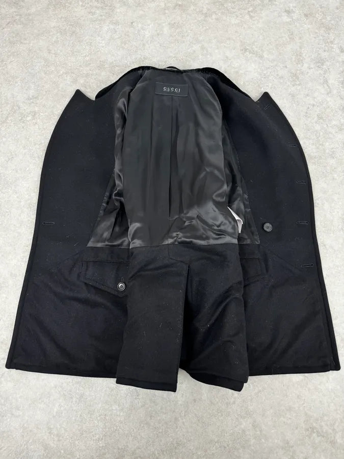 AW2013 Gucci Black Buttoned Classy Wool Officer Coat LkDiIsa 8