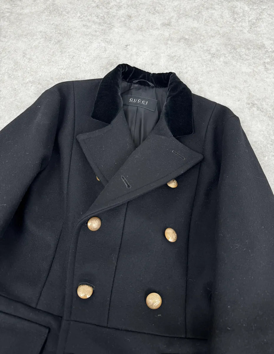 AW2013 Gucci Black Buttoned Classy Wool Officer Coat LkDiIsa 5