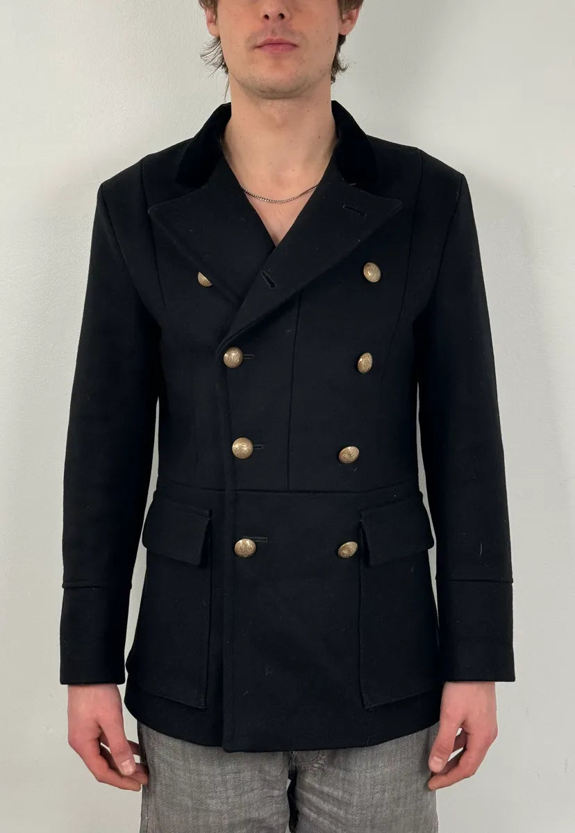 AW2013 Gucci Black Buttoned Classy Wool Officer Coat LkDiIsa 1