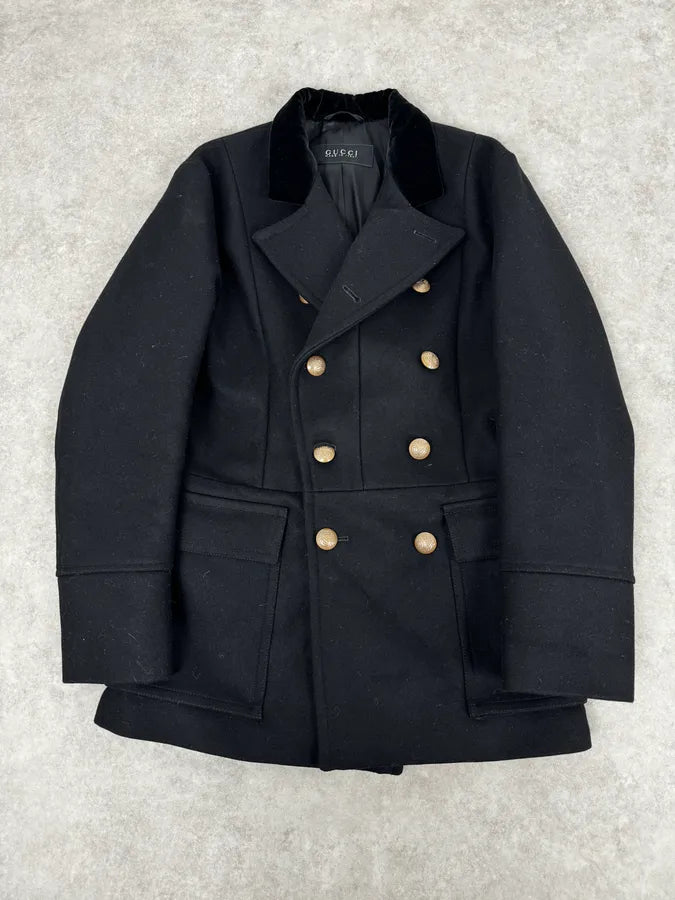 AW2013 Gucci Black Buttoned Classy Wool Officer Coat LkDiIsa 0
