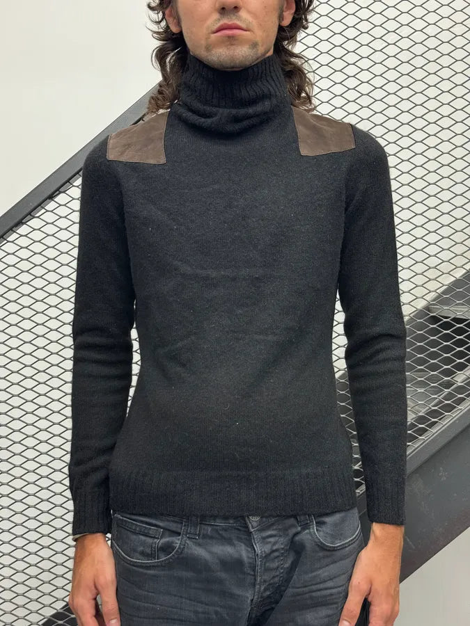 AW2007 Gucci Black Suede Patches Turtleneck Sweater by Frida Giannini csNuyhf 1