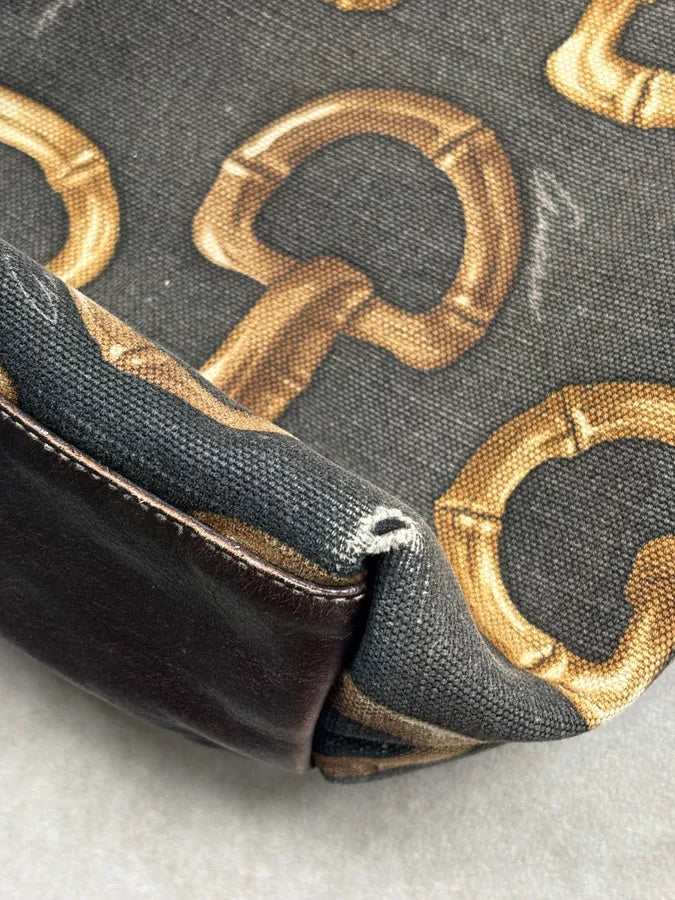 SS2005 Gucci Black Canvas Bamboo Rings Tote Bag rWfwHtB 16