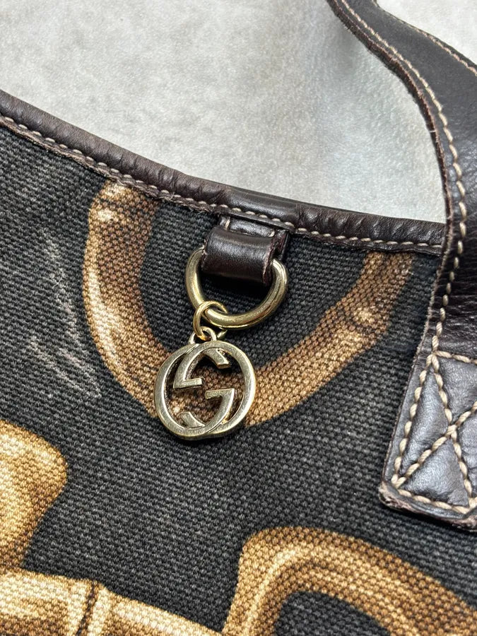 SS2005 Gucci Black Canvas Bamboo Rings Tote Bag rWfwHtB 18