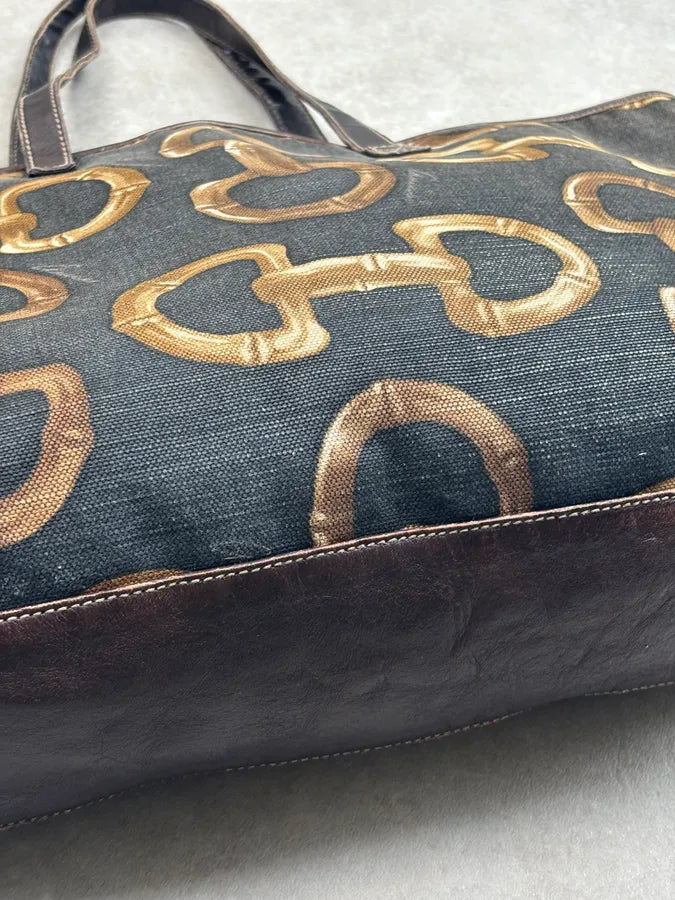 SS2005 Gucci Black Canvas Bamboo Rings Tote Bag rWfwHtB 14