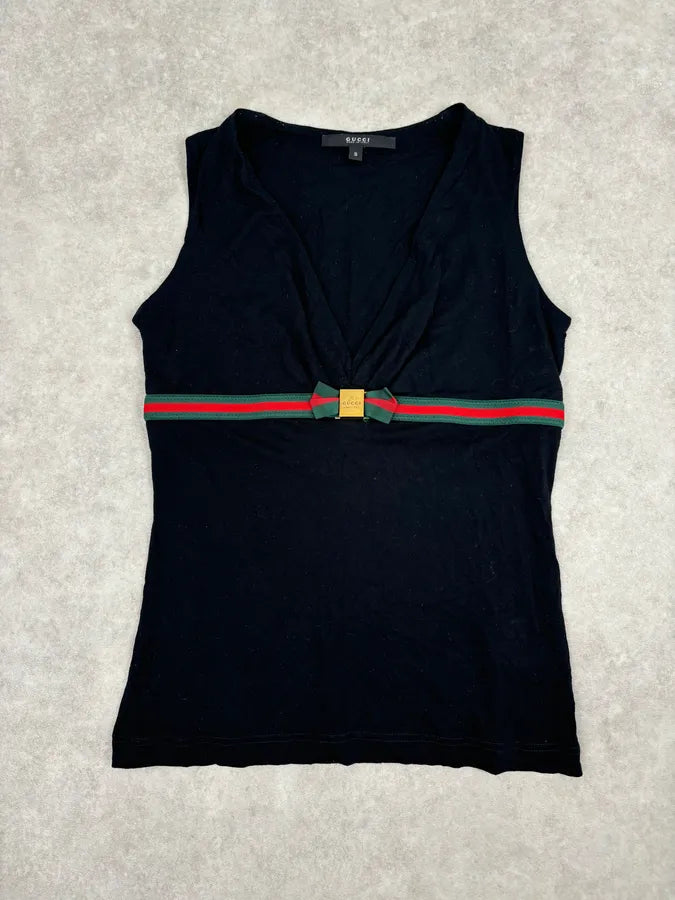 SS2008 Gucci Black Propaganda Bow Tie Top aOGNeqn 0