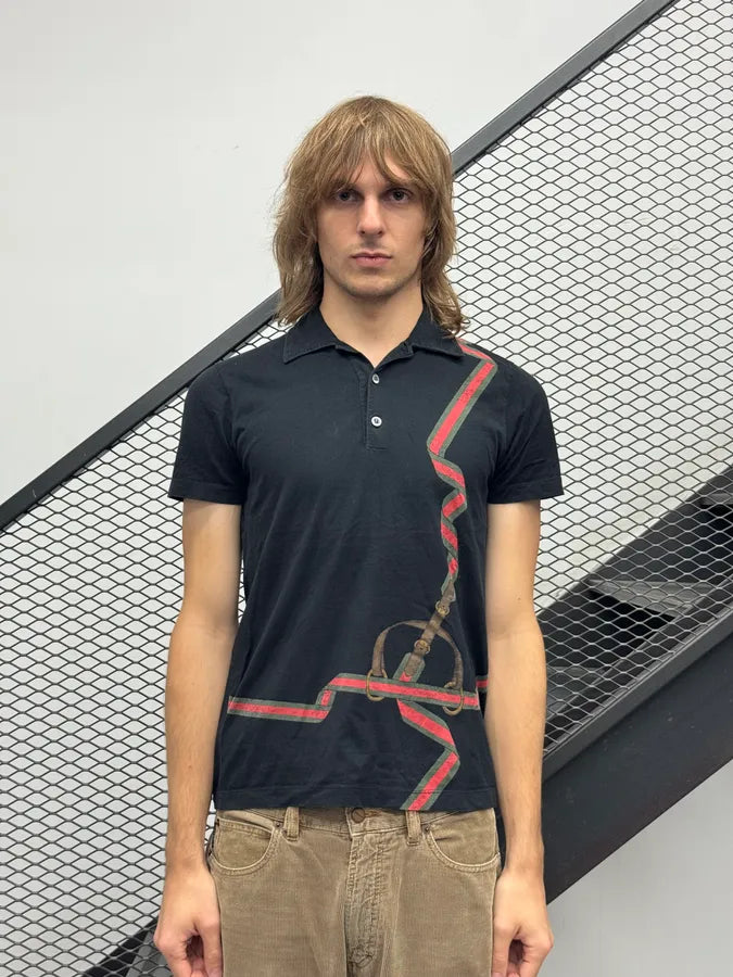 2000s Gucci Black Ruban Graphic Signature Polo ticsUJX 0