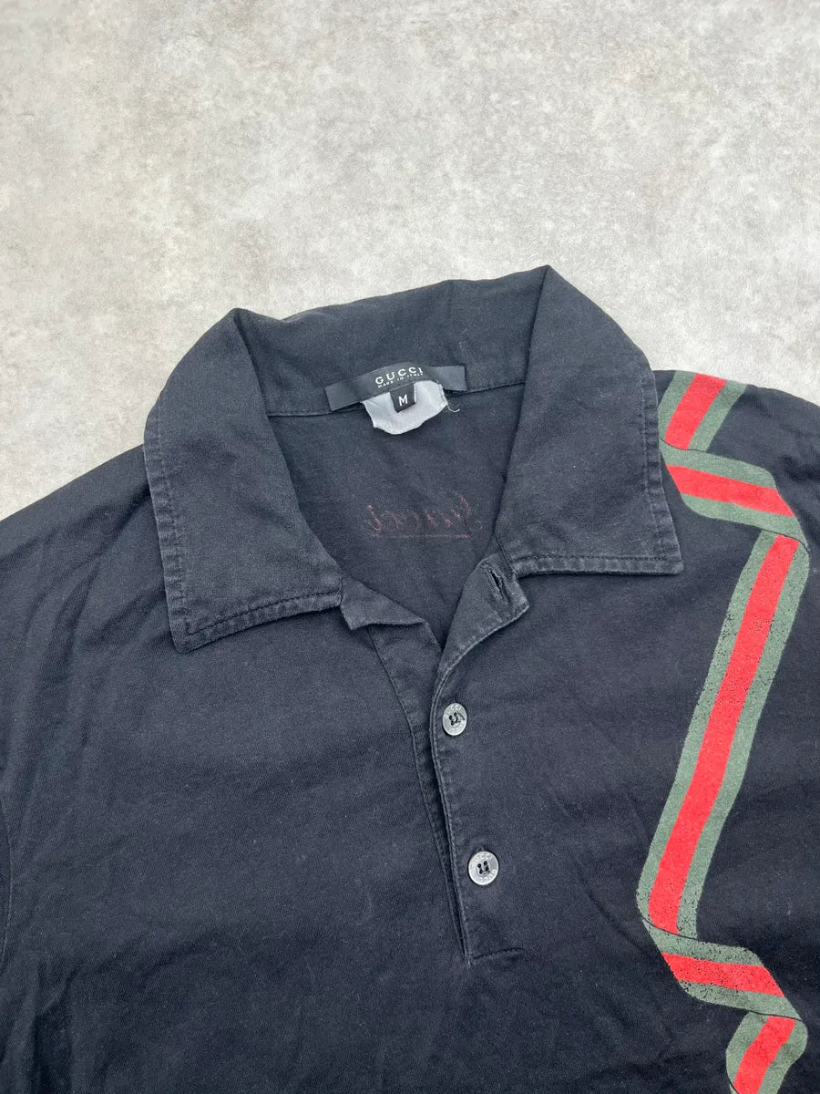 2000s Gucci Black Ruban Graphic Signature Polo ticsUJX 4
