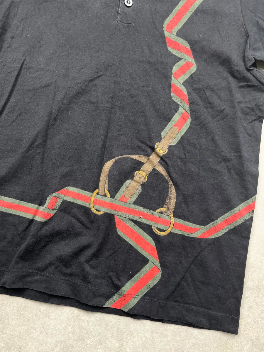2000s Gucci Black Ruban Graphic Signature Polo ticsUJX 7