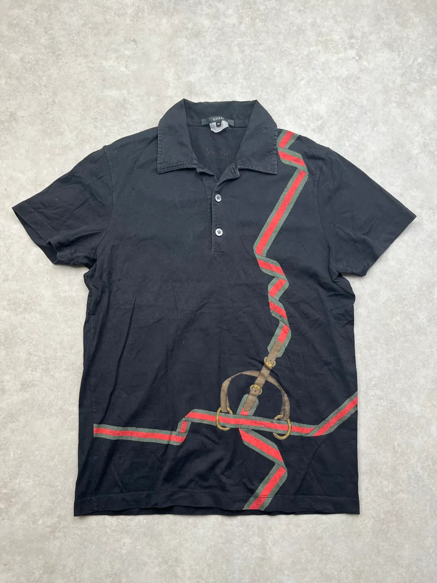 2000s Gucci Black Ruban Graphic Signature Polo ticsUJX 2