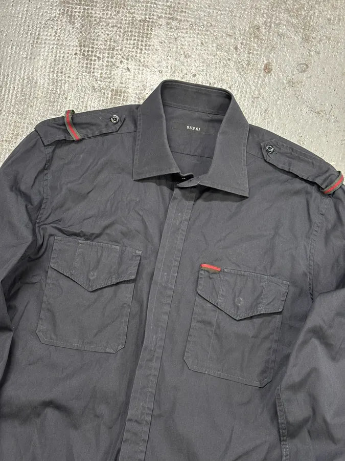 Gucci Black Cotton Military Cargo Shirt RbyQGOU 3