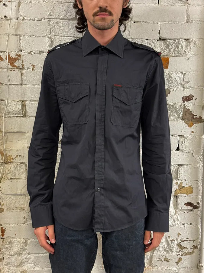 Gucci Black Cotton Military Cargo Shirt RbyQGOU 1