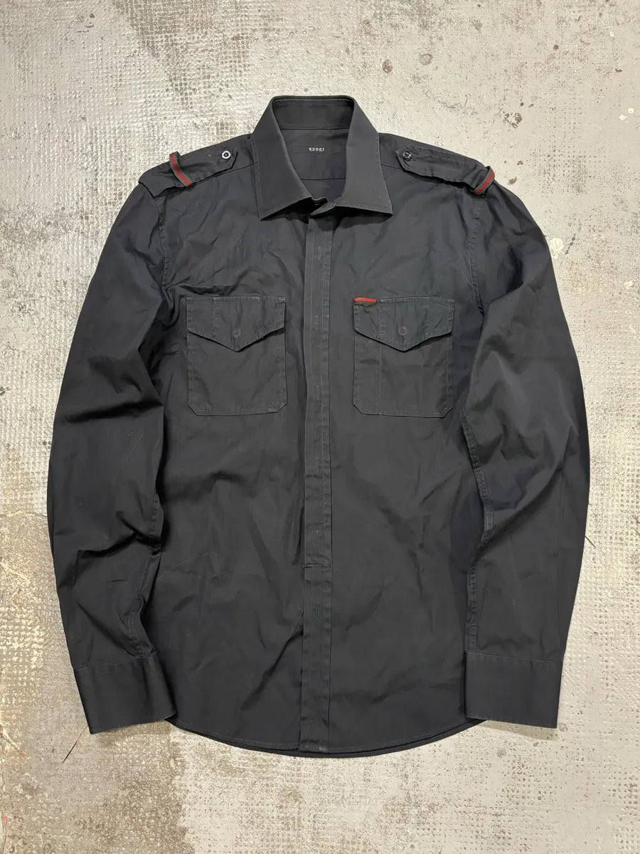 Gucci Black Cotton Military Cargo Shirt RbyQGOU 0