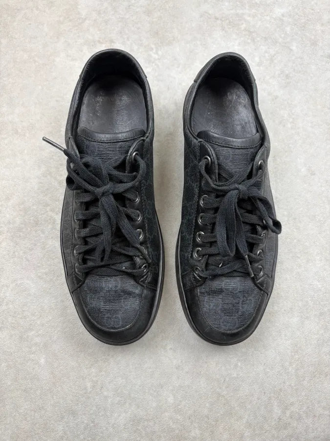 Gucci Dark Blue Leather Monogram Low Sneakers QuLYCTl 1