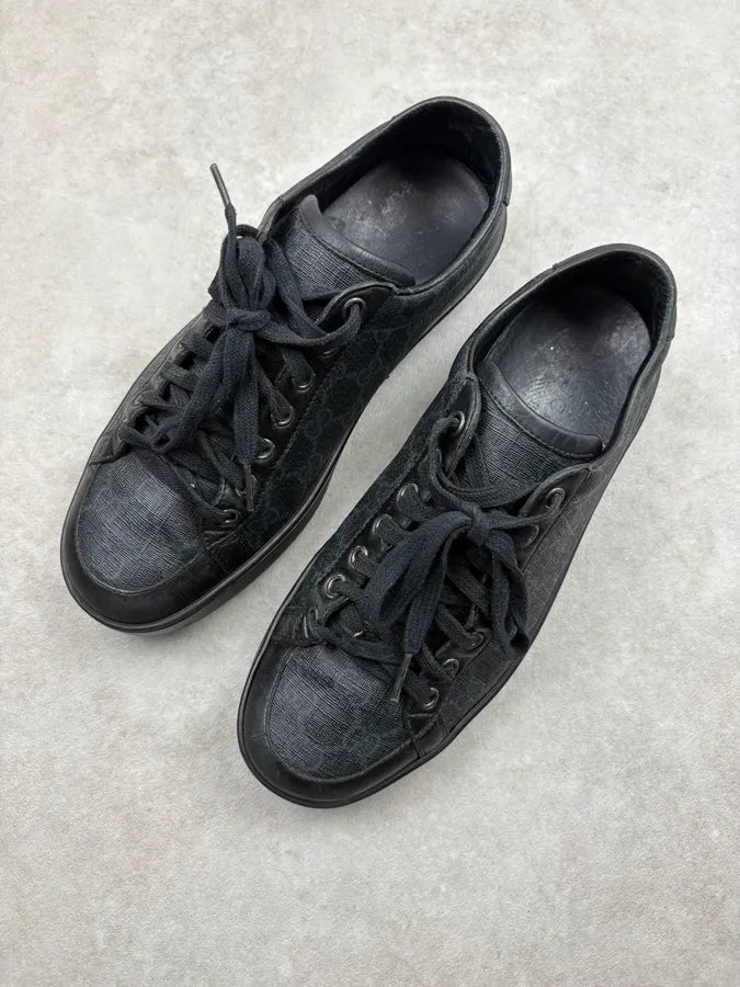 Gucci Dark Blue Leather Monogram Low Sneakers QuLYCTl 2