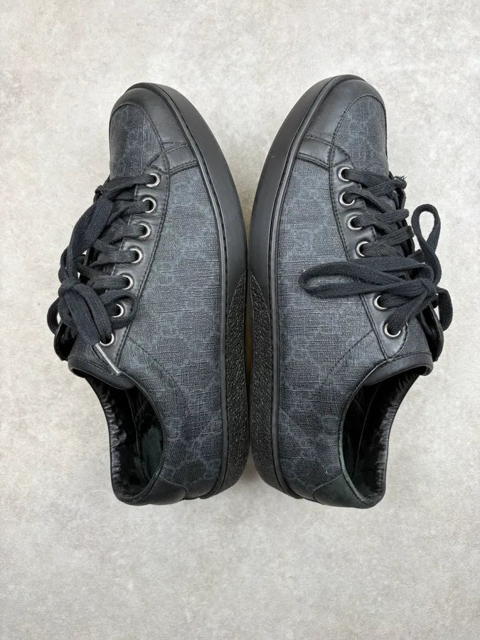 Gucci Dark Blue Leather Monogram Low Sneakers QuLYCTl 4