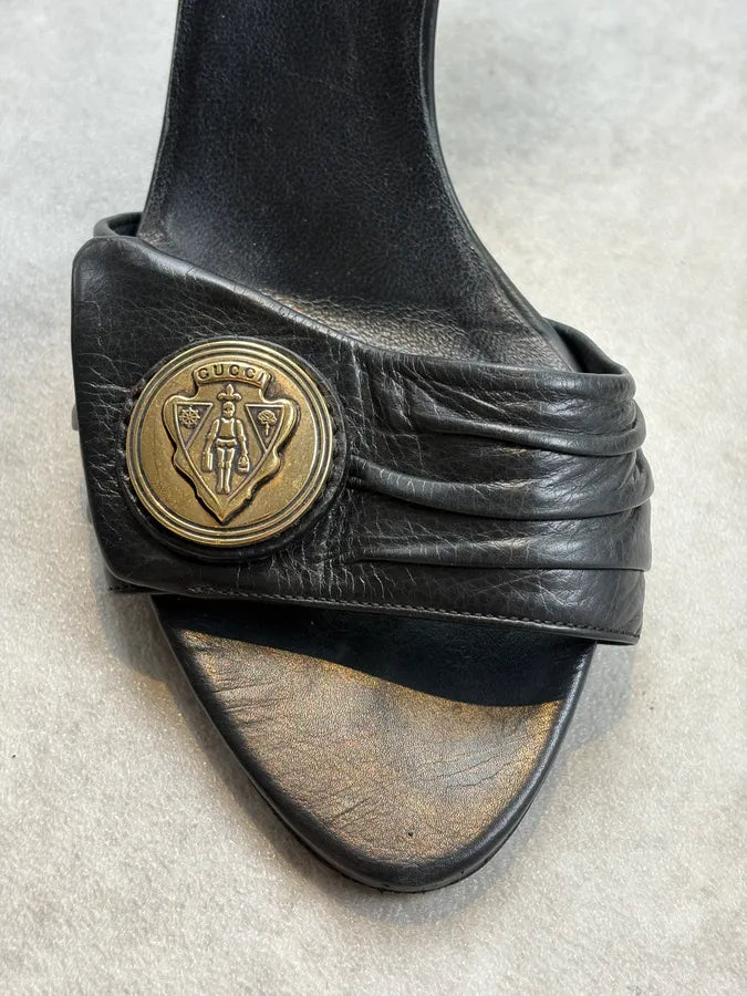 SS2008 Gucci Black Emblem Leather Sandals Heels by Frida Giannini JfVMGhu 5